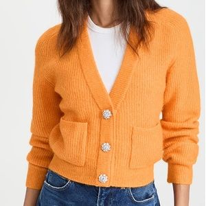 GANNI Orange Cardigan Jewel Buttons Soft Wool Knit Size Large
